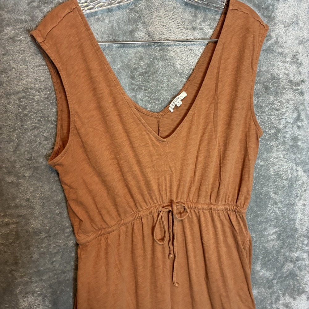 Womens 100% Cotton Wide Leg Jumpsuit L Earthy Granola Minimalist Lagenlook Rust